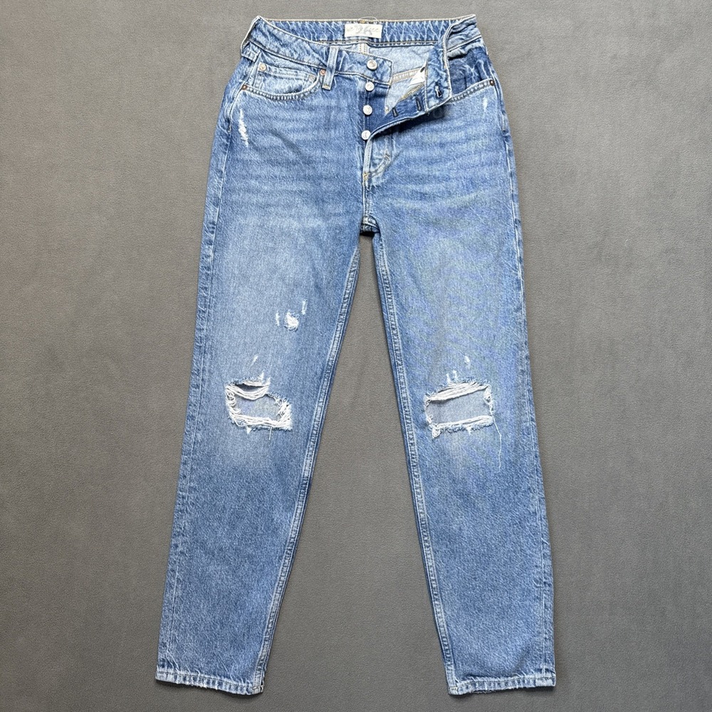 Free People We The‎ Free Jeans Womens 26 Blue Mom Mid Rise Distressed Button Fly